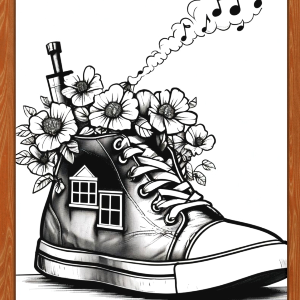 Black and White Sneaker Illustration Art